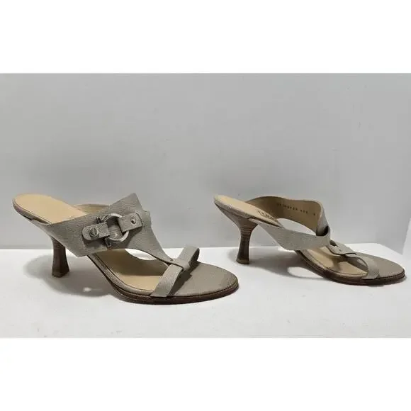 Salvatore Ferragamo Slides Sandals Women 8 B T-Strap Shoes Putty Leather - Picture 6 of 10